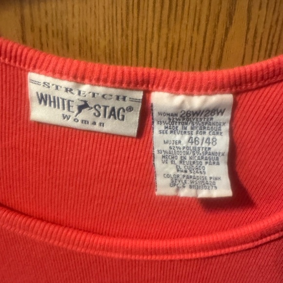 Women’s Size 26W/28W White Stag Stretch Red Ribbed T-Shirt - Picture 3 of 3